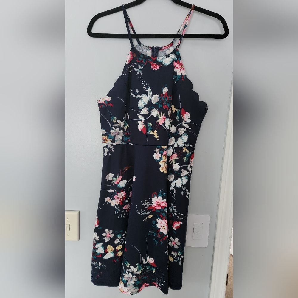SHEIN Scallop Edge Floral Print Slip Dress